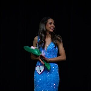 Elegant Blue Sequin Prom Dress
